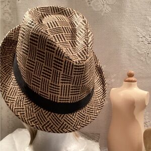 Unisex Fedora Black And Natural W/ Geometric Design / Black Band